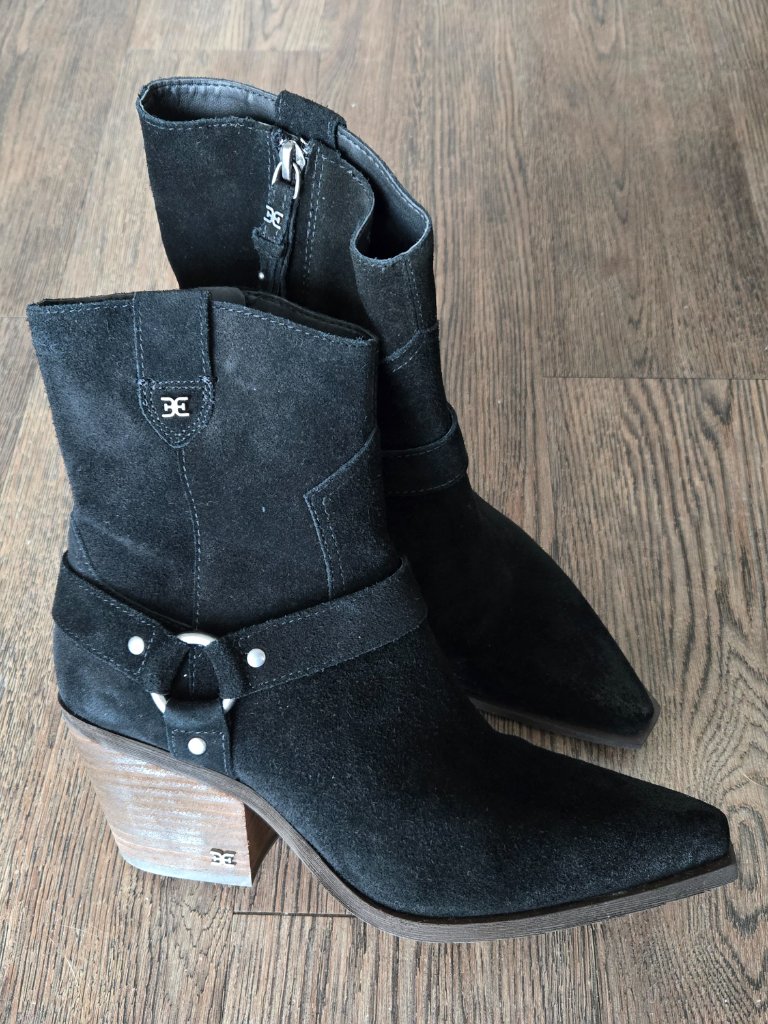 Sam Edelman Black Suede Winston Western Harness Booties Boots 8.5 M
